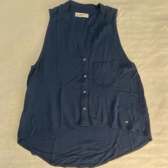 Abercrombie & Fitch Women's Size Medium Sleeveless Blouse Navy Blue Button Up - Picture 2 of 7